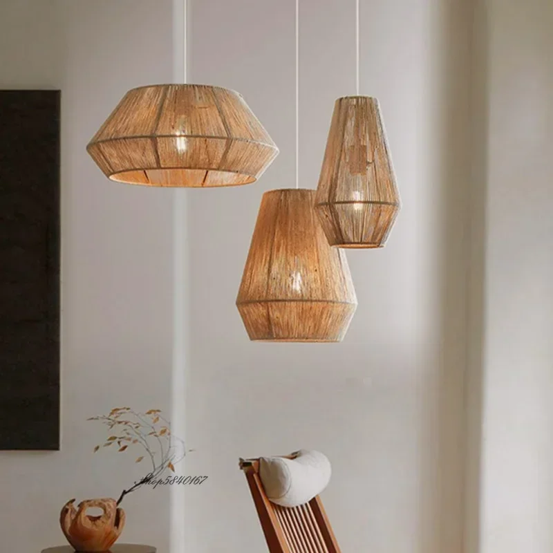 

Vintage creative restaurant pendant light hand woven rattan light Southeast Asian home decoration hemp rope lighting fixtures