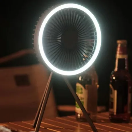 Portable Camping Fan with LED Light Tripod Stand Outdoor Floor Fan for Tent and Travel view 3