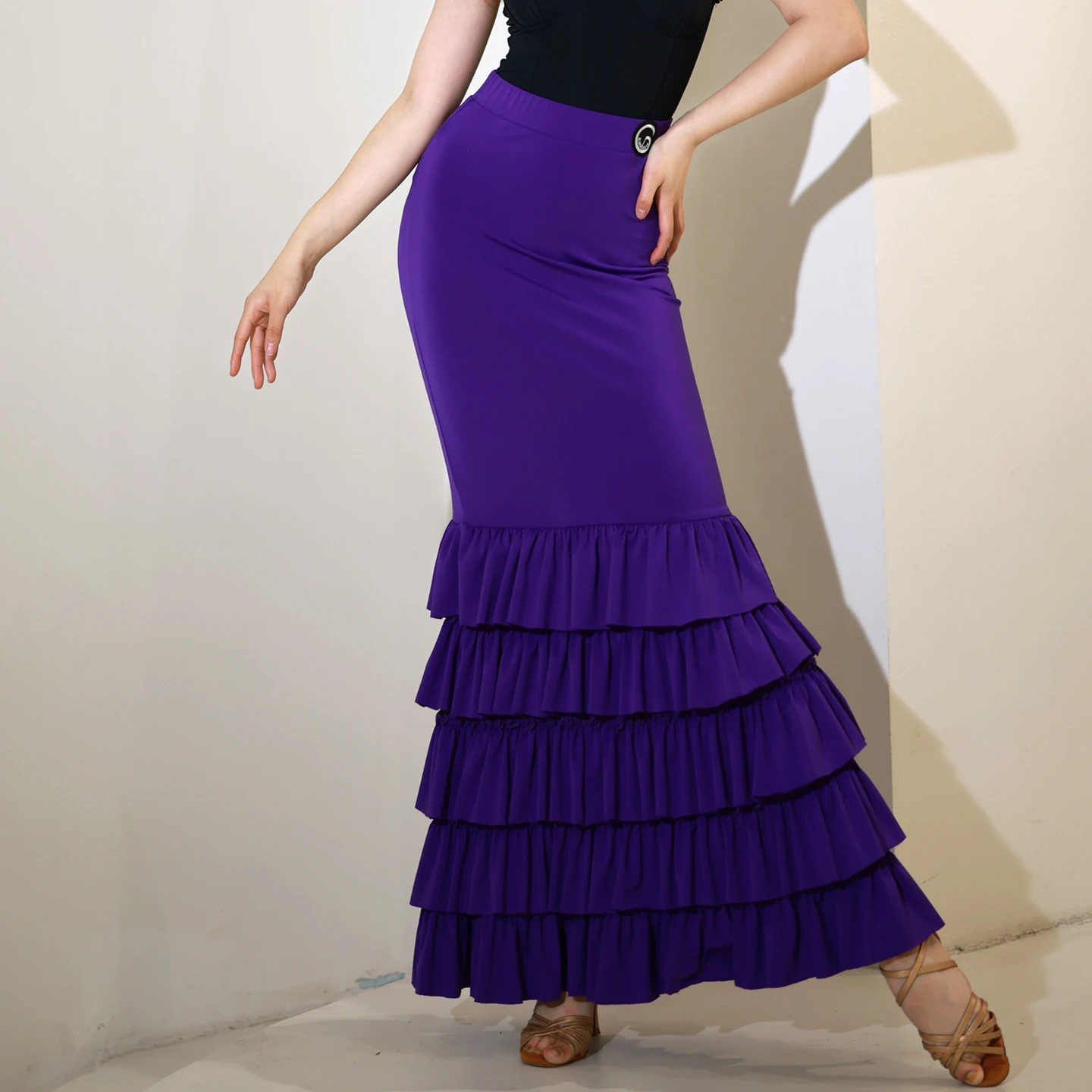 2026 Latin Dance Röcke Für Frauen Flamenco Multi Layered Rüschen Rand Split Langen Rock Samba Chacha Tango Latin Röcke XH3988