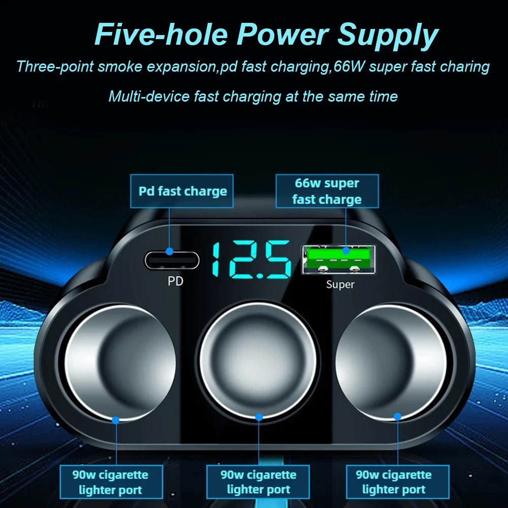 Car Charger 336W High Power Cigarette Lighter Splitter 66W Super Charging USB Phone Charger Adapter for Vehicle SUV Truck