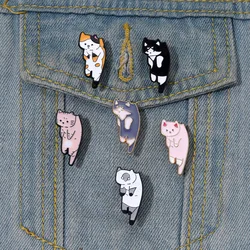 Hanging lazying cat Enamelled Brooches Funny Cartoon Pins Backpack Lapel Badges Fashion Jewelry Accessories Festival Souvenir Gi