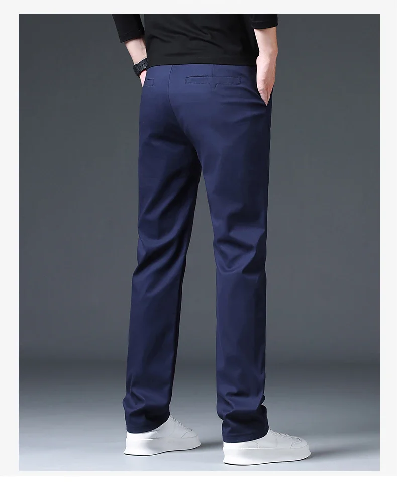 Winter Warme Fleece-Hosen für Herren, 98% Baumwolle, Business, Gerade Geschnittene Arbeitshose, Outdoor, Blau, Formelle Anzughose, Übergröße 40 – Detail 14
