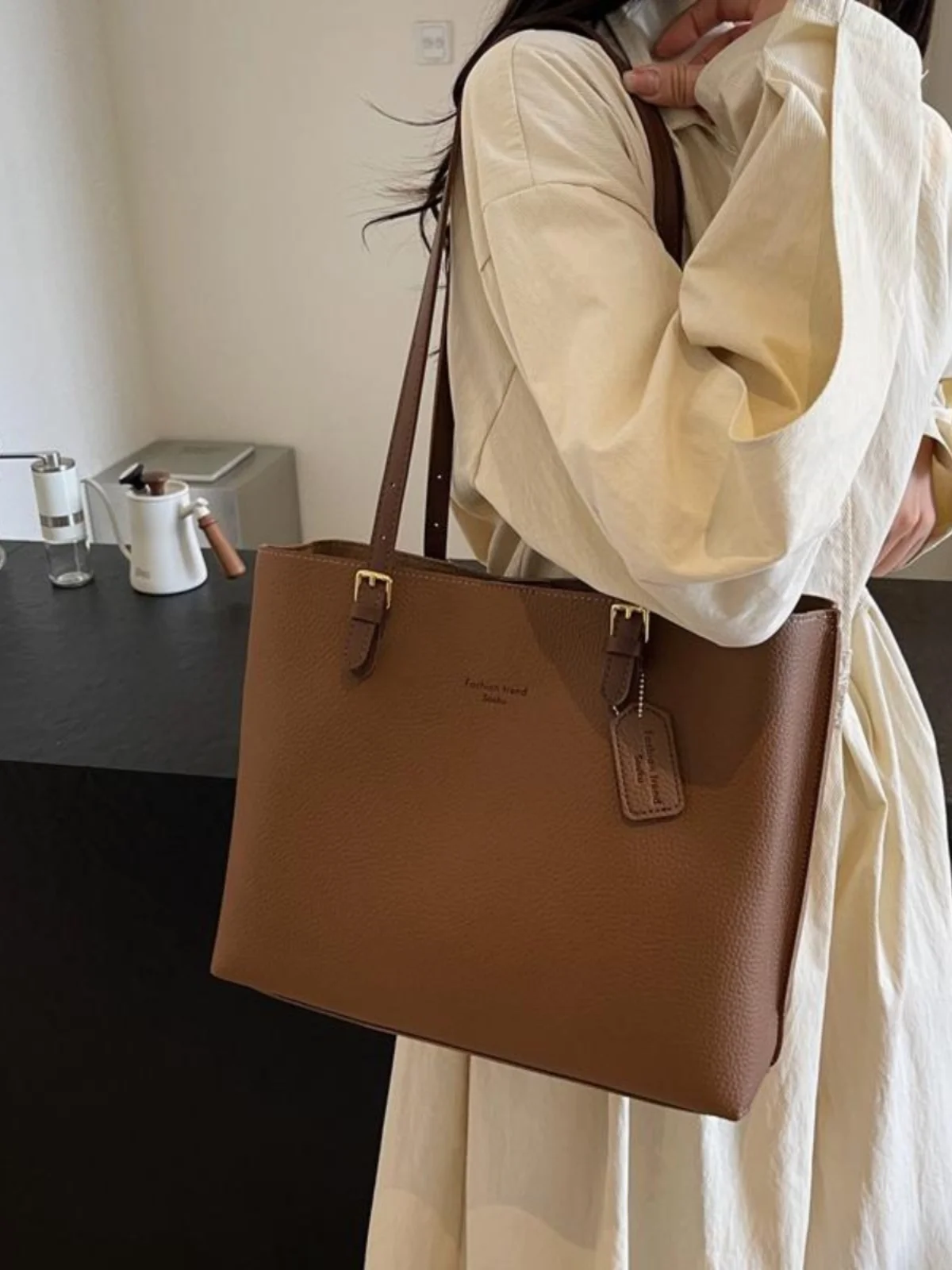 

Korean Sle Large Capaci Retro mat High-End Faion Commuting Tote Women's Bag Double Strap Zipper Closure Soft Handle