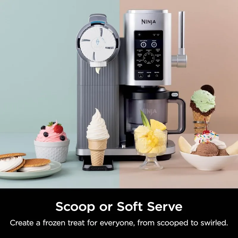 Ninja Swirl من CREAMi Ice Cream وصانعة الخدمة الناعمة، شربات، ميلك شيك، الزبادي المجمد، برنامج منخفض السعرات الحرارية والمزيد، 13 في 1