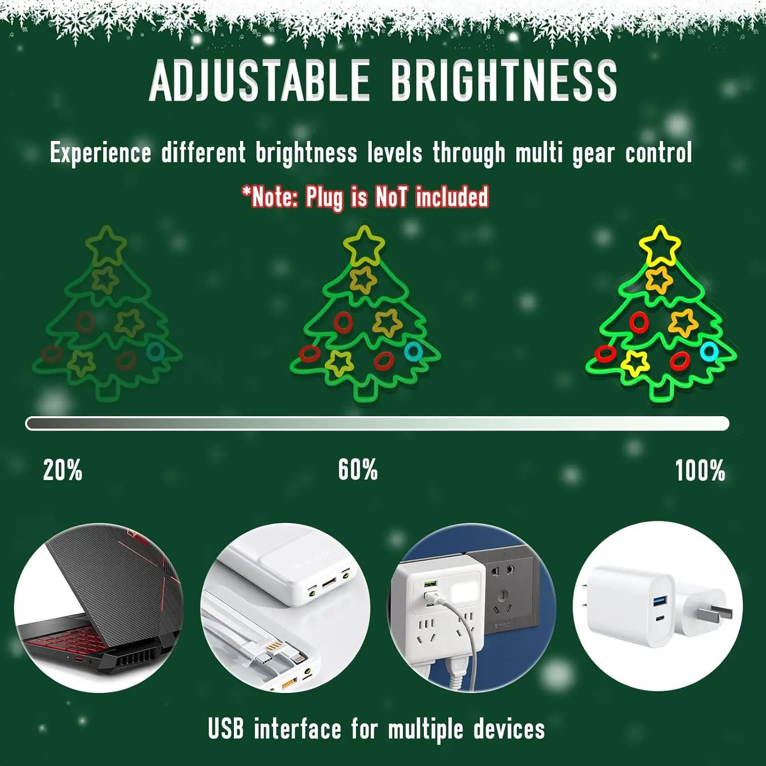 Christmas Tree Neon Signs Dimmable Christmas Led Light Sign Star for Holiday Party Home Bar Festival Wall Decor USB Powered