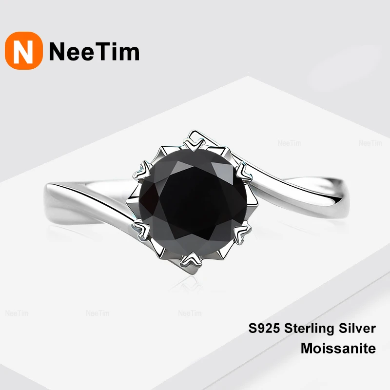 

Женские кольца NeeTim Black Pink Moissanite из стерлингового серебра S925, ювелирные изделия для свадьбы, обручальное кольцо с сертификатом, женское кольцо