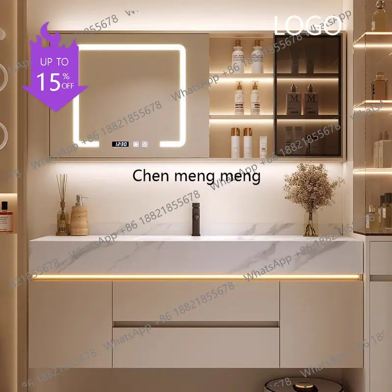 d1089-新型岩盤熱曲げ一体型洗面台付き浴室鏡キャビネット、洗面台一体型ハンドウォッシュベイスン