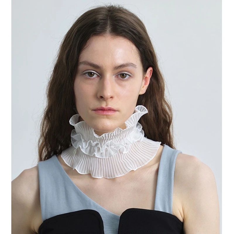 Elegant Breathable Pleated Decorative Collar Autumn Winter Cape Scarf Ruffled Shawl High Collar Fake Collar