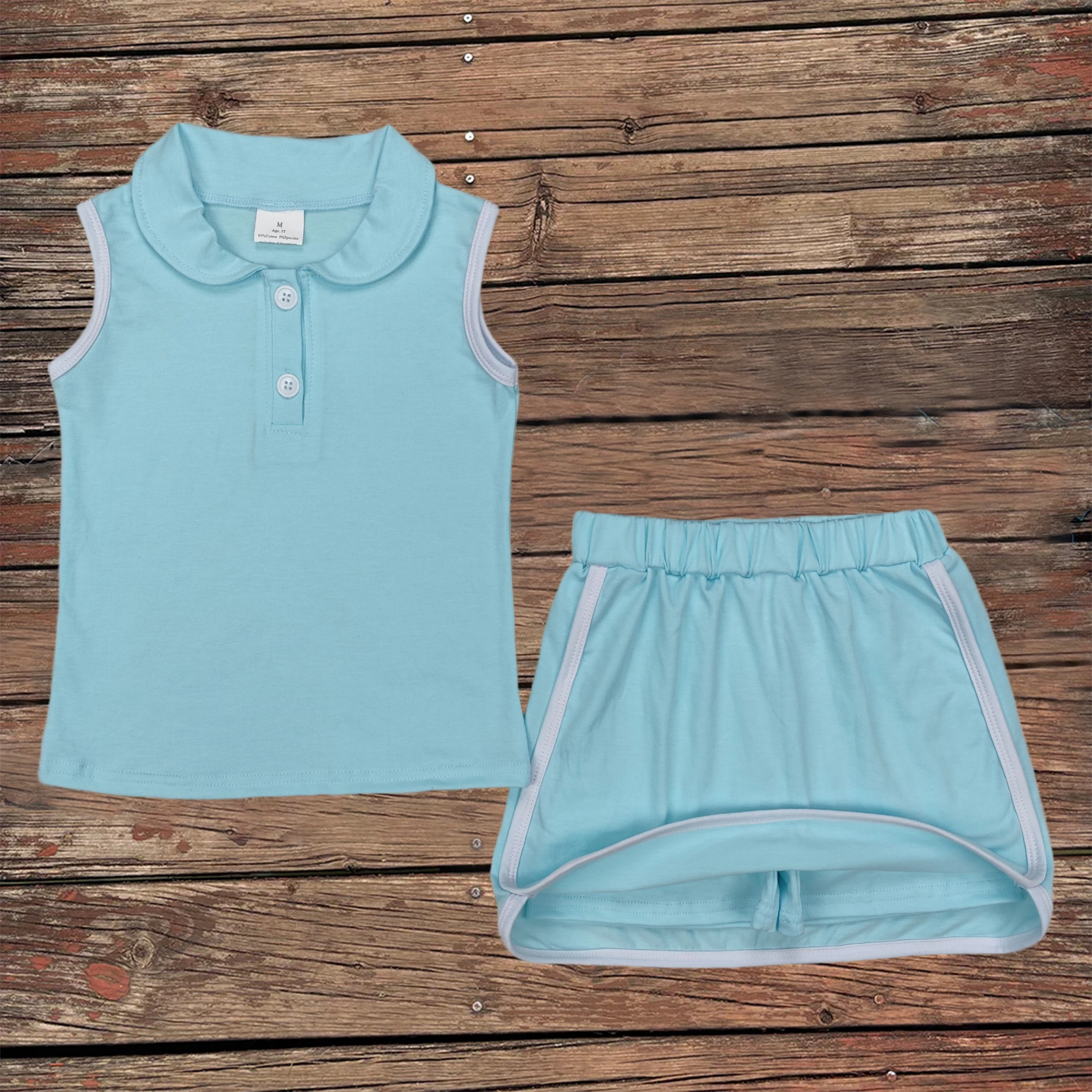 

Wholesale Toddler Sleeveless Sky Blue Pullover Tops Sports Skort Skirt Baby Girl Clothes Sets Children Infant Summer Outfits