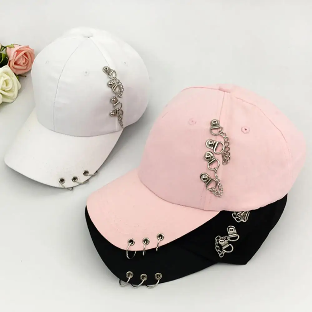 Adjustable Anti-UV Fashion Cap Hat Women Casual Women\'s Hats Metal Ring Hip-Hop Baseball Light Outdoor Sports Caps Trend 3 Color