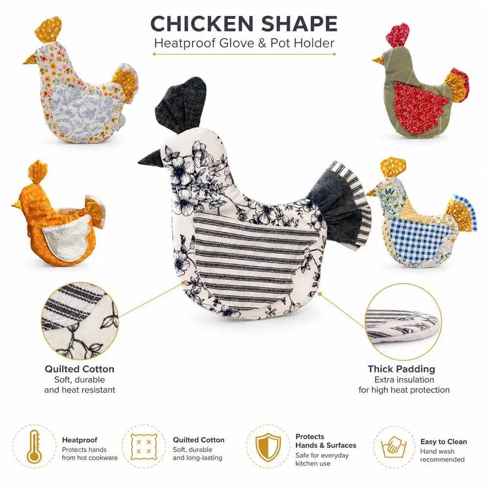Chicken Shaped Chicken Oven Mitt Heat Insulating Striped Pattern Oven Glove Checked Pattern Floral Pattern Chicken Pot Holder