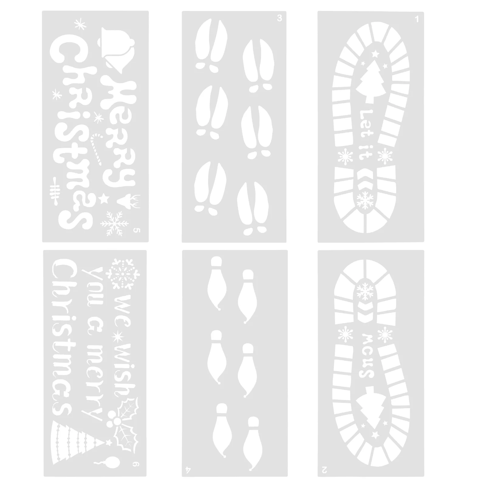 6 Sheets Christmas Cutout Template Painting Footprint Drawing Stencil Stencils DIY Craft