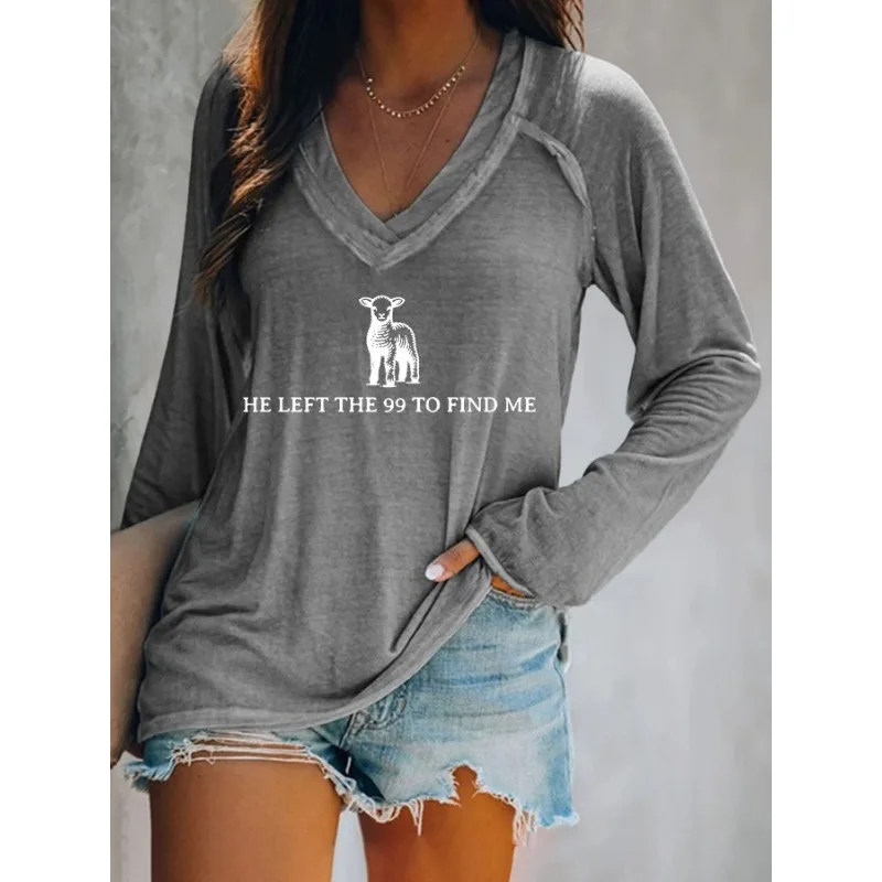 Women's Faith Print Long Sleeve V Neck T-Shirt Religious Graphic Daily Top