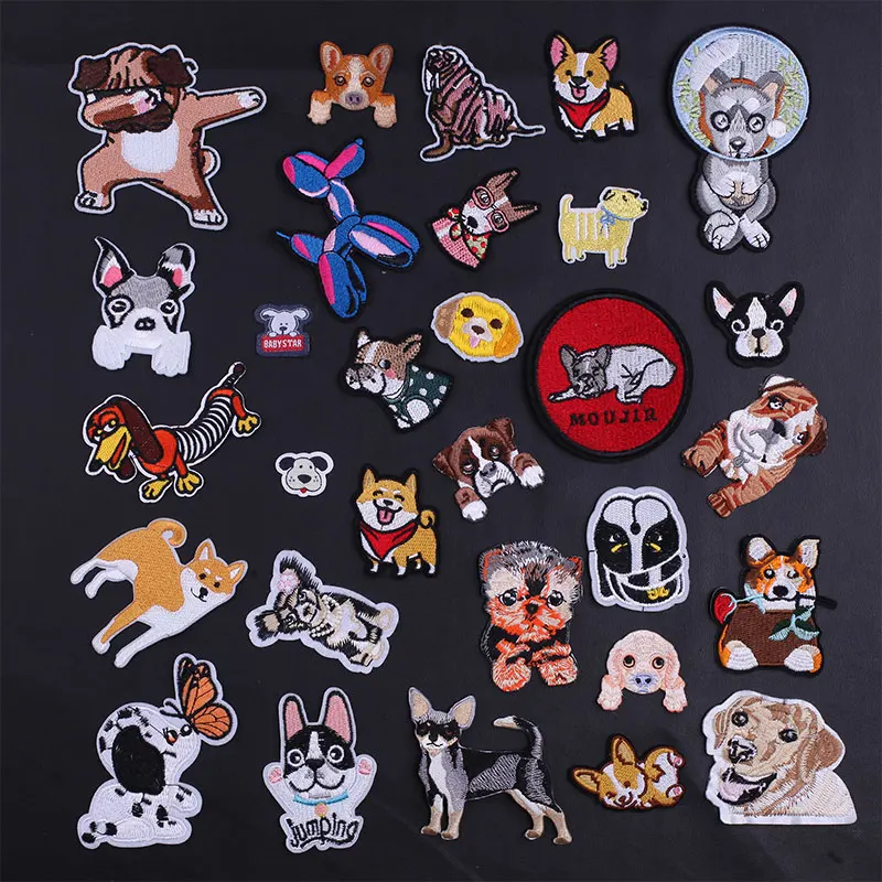 Anime Pug Animal Puppy Embroidered Patches Clothing Thermoadhesive Patches Fusible Patch on Clothes Corgi Cute Dog Badges Sewing