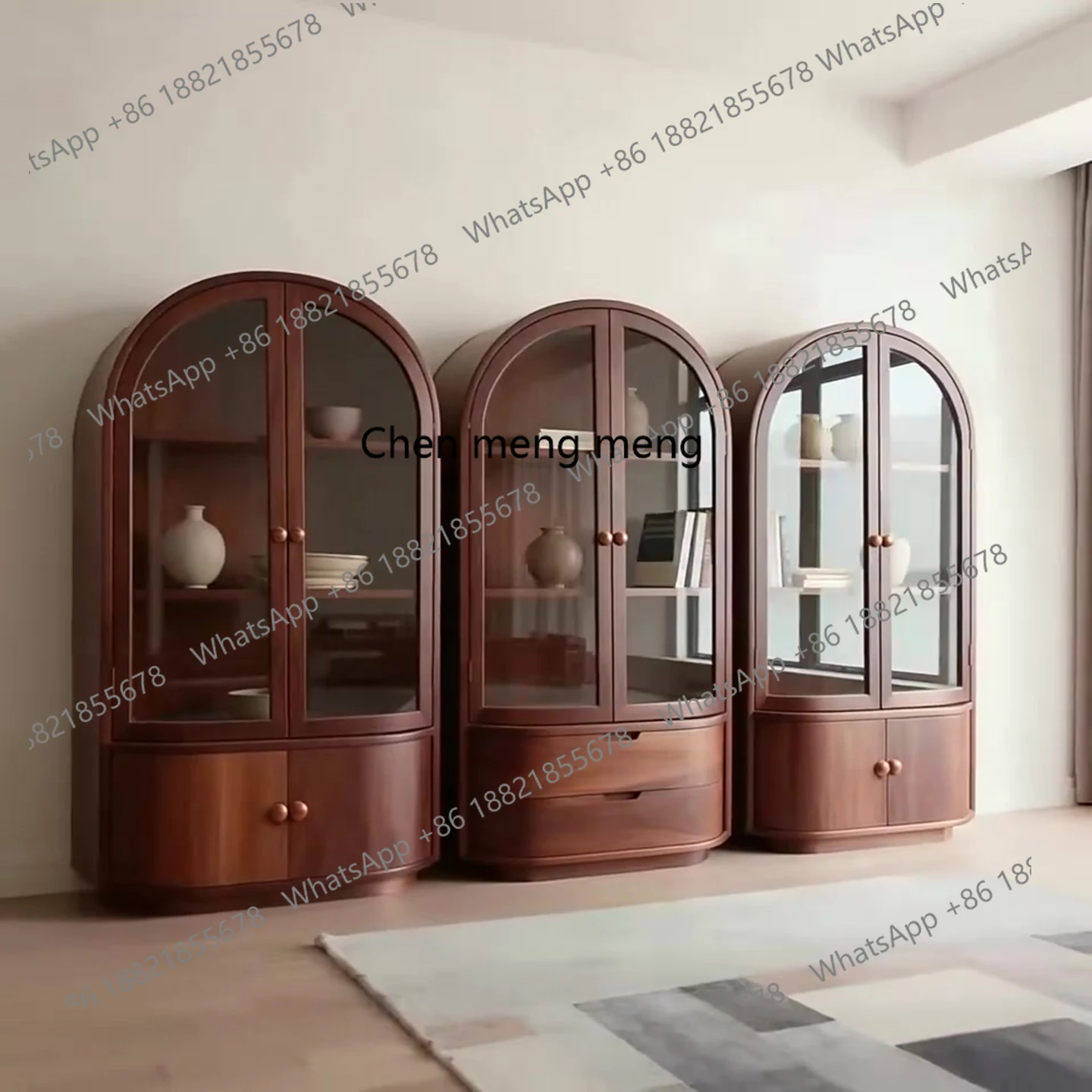 New Chinese Style Arched Wine Cabinet Living Room Storage Vintage Display Vertical Storage Cabinet