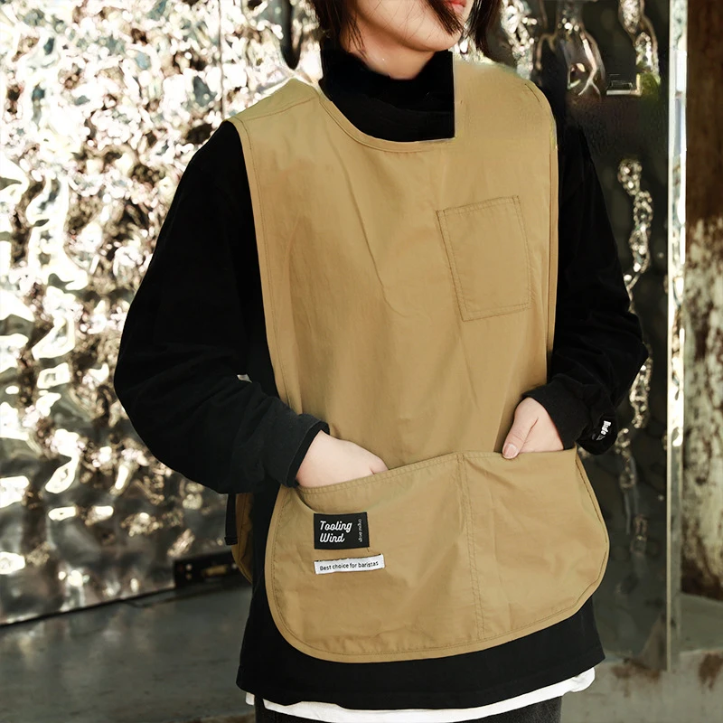 

Splashproof Apron Women Men Korean Solid Color Nylon Pinafore Vest Style Sleeveless Apron Coffee Barber Pet Shop Working Suit