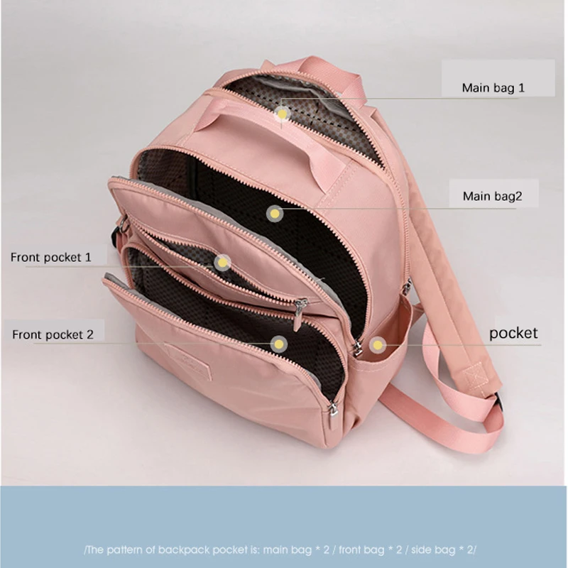 Mochila ligera Kawaii para mujer, bolsa de viaje de nailon, impermeable, de gran capacidad, con múltiples bolsillos