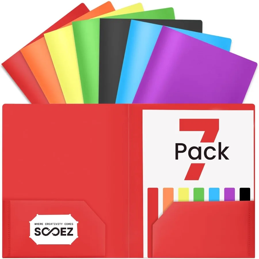 

7 Pack Folders with Pots 2 Pot Folders with Era Labels Plastic Folder with Pots Heavy Duty File Folder Bulk School Business Off