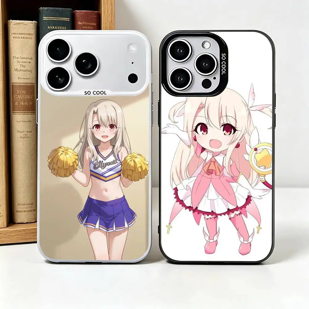 Funda para Teléfono con Diseño Alegre de Illyasviel y Miyu en Prisma -a para iPhone 17 12 13 14 15 16 Pro Max Plus, Color Plateado