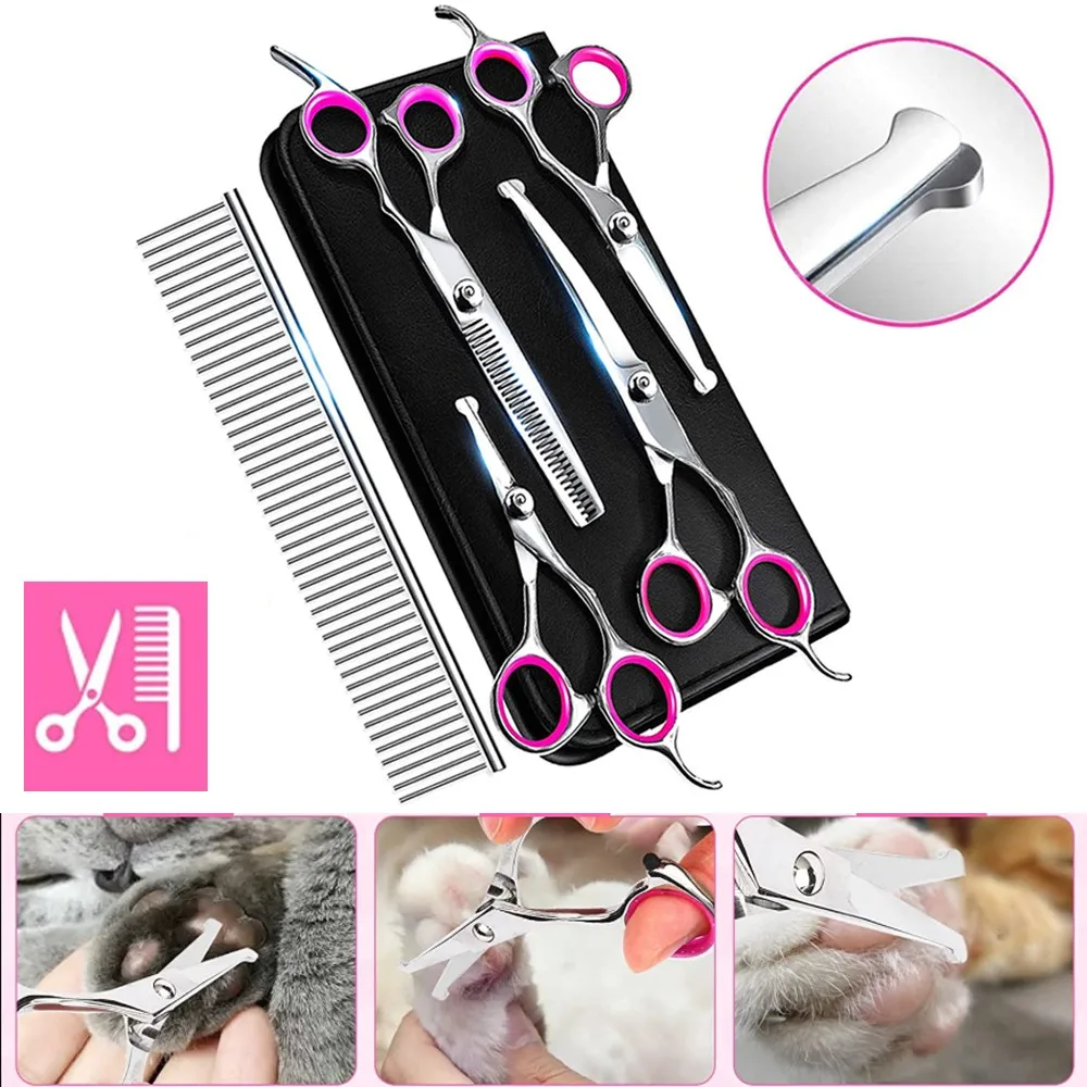 

6PCS Professional Pet Dog Grooming Scissors Set Straight Curved Thinning Shear