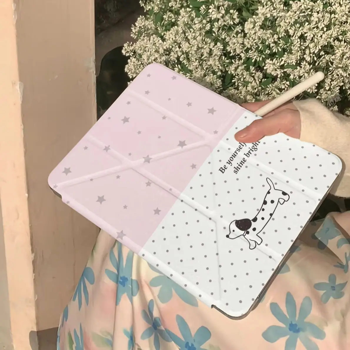 Cute Pink Polka Dot Dog Star Y2K Tablet Case For iPad Pro 11 12.9 13 A16 M2 M4 M3 M5 5/6/7/8/9/10/11th Mini Air 3 4 5 6 7 Cover