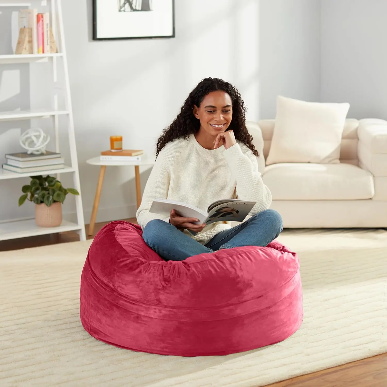 Amazon Basics Memory Foam Filled Bean Bag Chair With Microfiber Cover, 3 ft, Pink, Solid