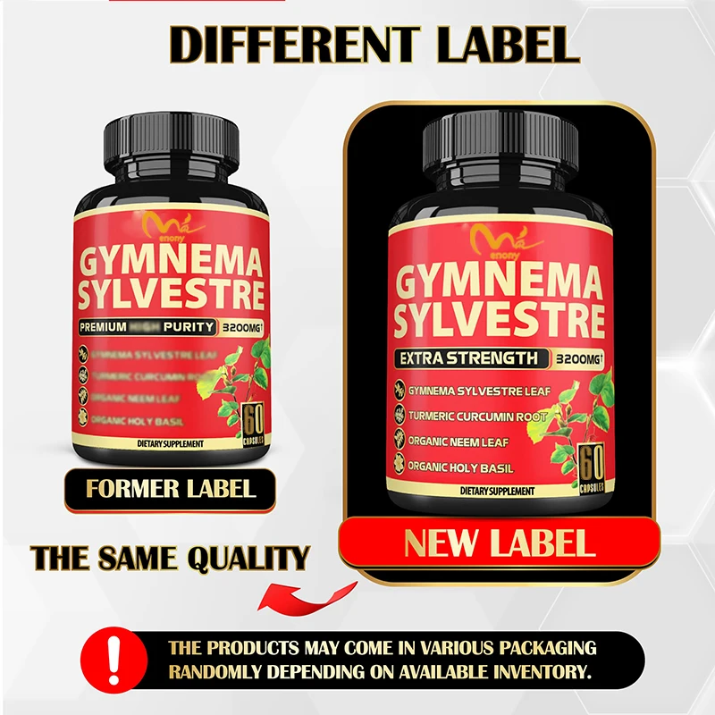 Pure Organic Gymnema Sylvestre Capsules - 4 Herbs - Gurmar Capsule with Neem Leaf, Holy Basil and Turmeric Curcumin Root