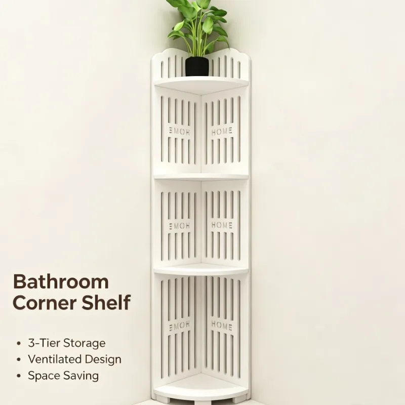 Corner Bathroom Shelf 3 Tier Plastic Storage Rack For Shower Toilet Space Saving Organizer With Drainage Holes