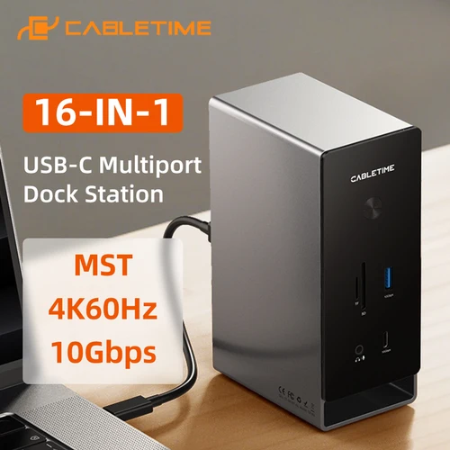 Imagen 1 del producto CABLETIME 16 en 1 estación de acoplamiento USB C 4K60Hz HDMI MST Microchip PD100W 10Gbps tipo C 1000Mbps puerto Lan para ordenador portátil Macbook Pro