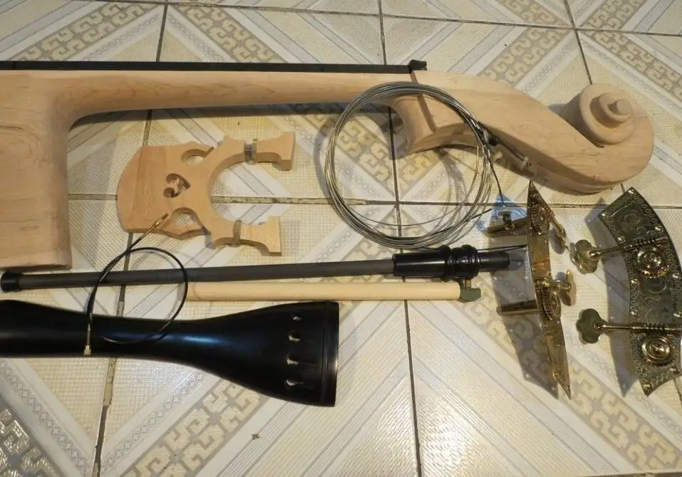 3/4 Upright Bass part:neck with fingerboard,bridge,tailpiece,unite style pegs