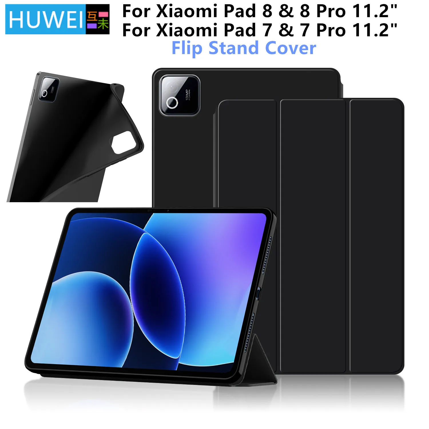

HUWEI For Xiaomi Pad 8 Case 11.2 inch Trifold PU Leaher Soft Back Stand Tablet Cover For XiaoMi Pad 7 Pad8 Pro 11.2 Case Funda