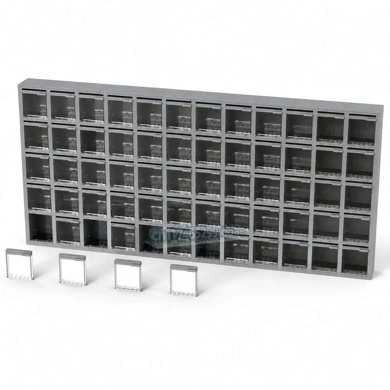 2400PCS Light Bluish Grey 5x12 Minifigure Display Case MOC Collection Storage Building Blocks Organizer Creative Showcase Gift