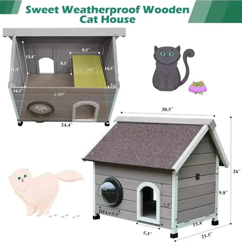 Bed Cats House Ideal Outside Cat Shelter With Escape Door Weatherproof Wooden Cat House With Self Warming Mat Pet Supplies For