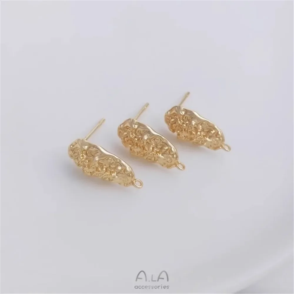 14K Gold-filled Irregular Rectangular Carved Stud Earrings with Hanging Studs, 925 Silver Needle DIY Earrings E204