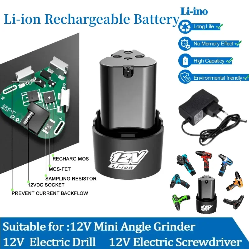 top12V 1500mAh Rechargeable Li-ion Battery for Electric Screwdriver Drill Mini Angle Grinder Power Tools Long Lasting Fast Charg