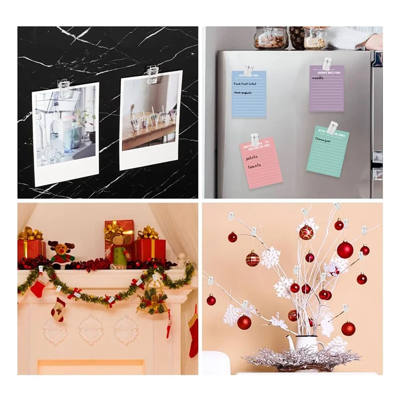 Auto-adesivos Clear Photo Clips, Light Clips para escritório, Natal, 100pcs