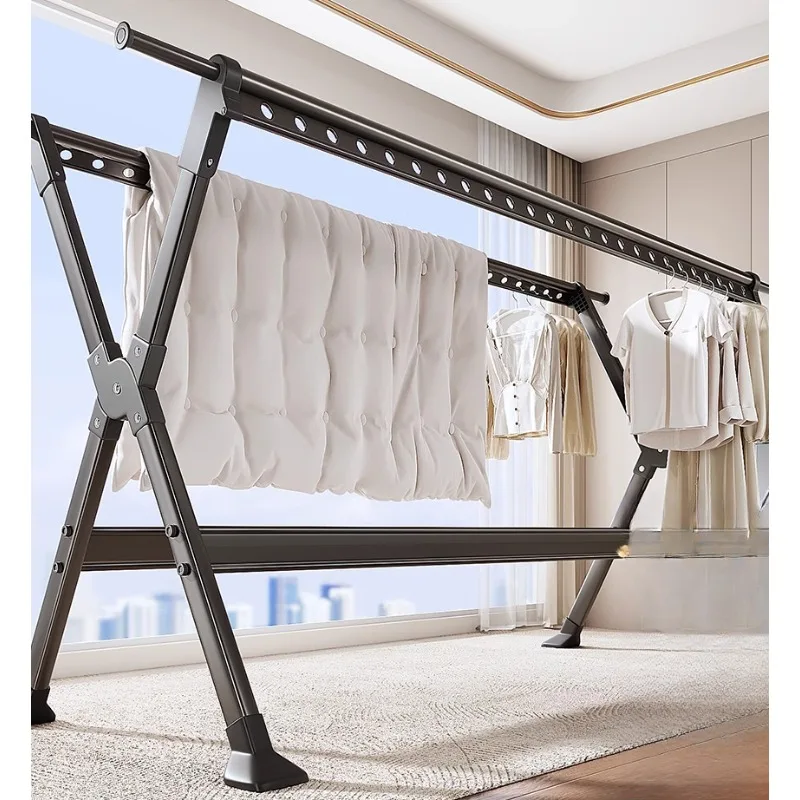 Clothes drying rack balcony household floor folding clothes drying rod telescopic hanging clothes drying quilt indoor and outdoo