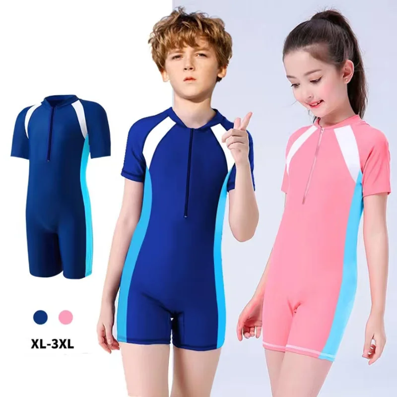 Children's Swimsuits, One-Piece Swimsuits, One-Piece Swimsuits, Short Sleeve Beach Sunscreen, Professional Training Swimsuits
