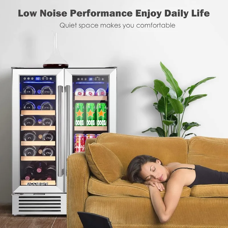 24-Zoll-Wein- und Getränkekühlschrank, Wein- und Bar-Getränkekühler mit zwei Zonen, kommerzieller schwarzer Barkühler mit 2 Gläsern