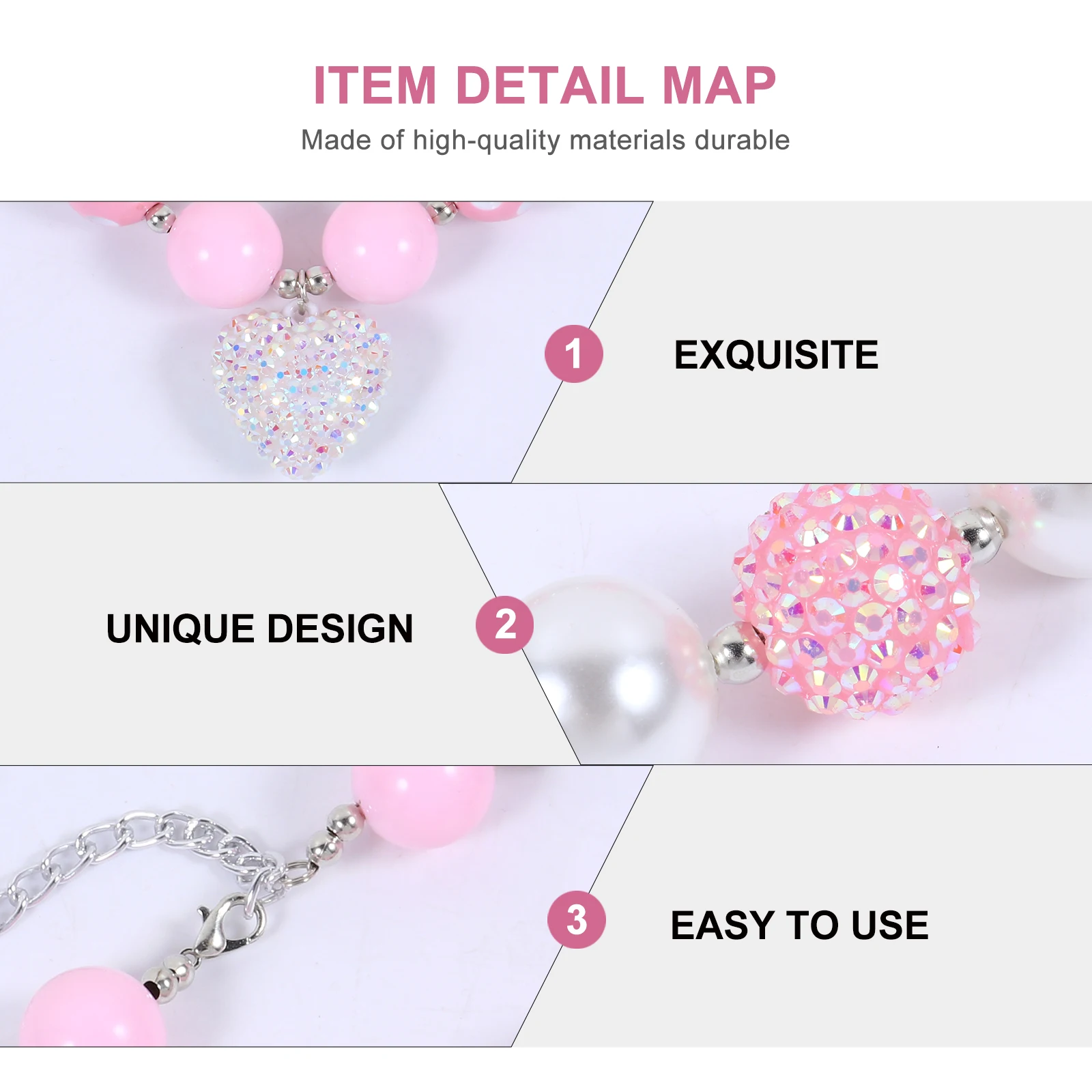 

Plastic Beaded Necklace Heart Pendant Kids Jewelry Gift Toddler DIY Fashion Accessories Birthday Parties Photography Prop Girls