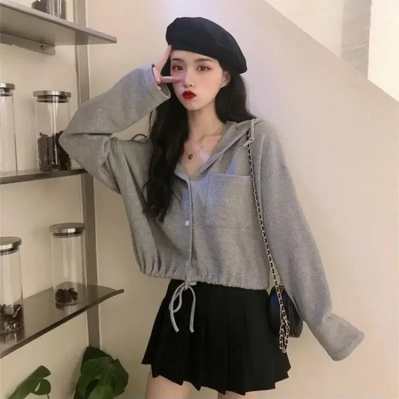 مع قبعة هوديس المرأة اقتصاص لون نقي رسم سلسلة Preppy العصرية الحلو كل مباراة المؤنث بسيط الربيع المراهقين فضفاض رائجة البيع #6