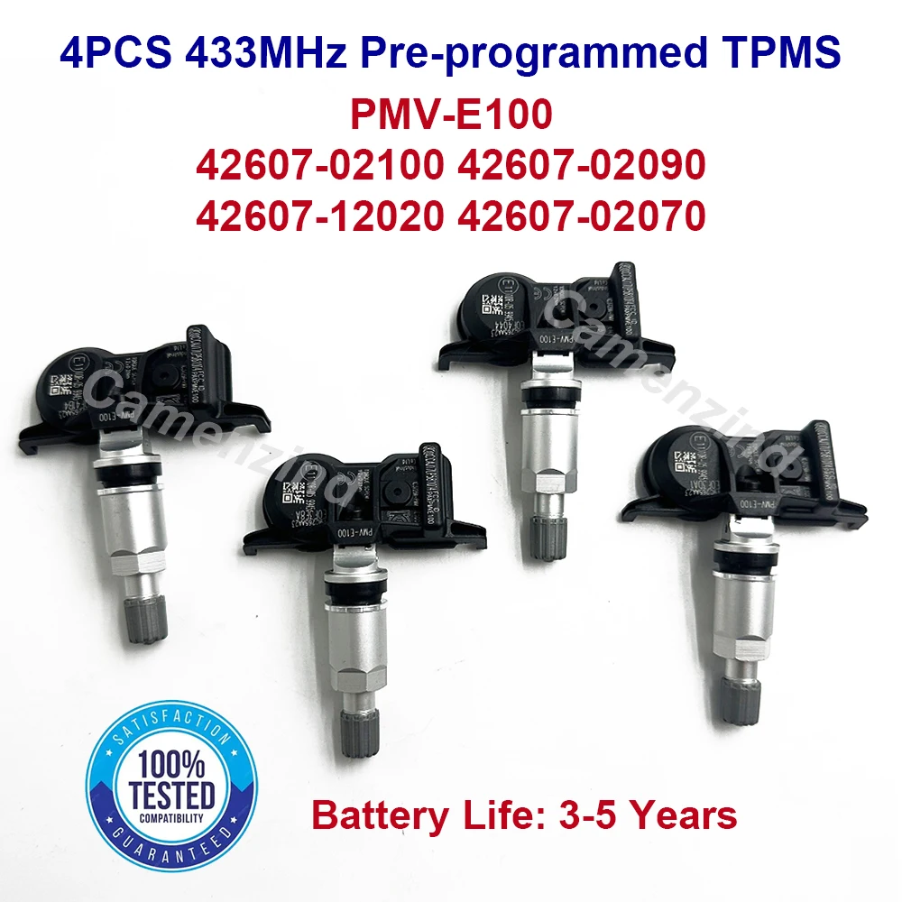 

4PCS Tire Pressure Monitoring System Sensor PMV-E100 For Toyota Avalon Camry 4Runner Corolla 42607-02100 42607-02090 433MHZ TPMS