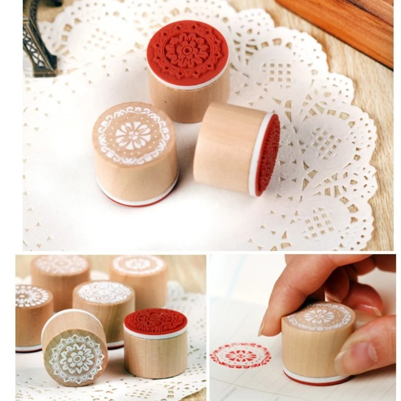 6 مجموعات مانعة للتسرب بنمط عتيق خشبي مستدير مناسبة لتزيين بطاقات القصاصات اليدوية اليدوية