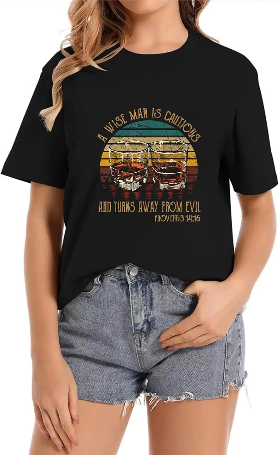 A Wise Man is Cautious and Turns Away from Evil Crew Neck Casual Short Sleeve Vintage Summer Graphic T-Shirt for Women