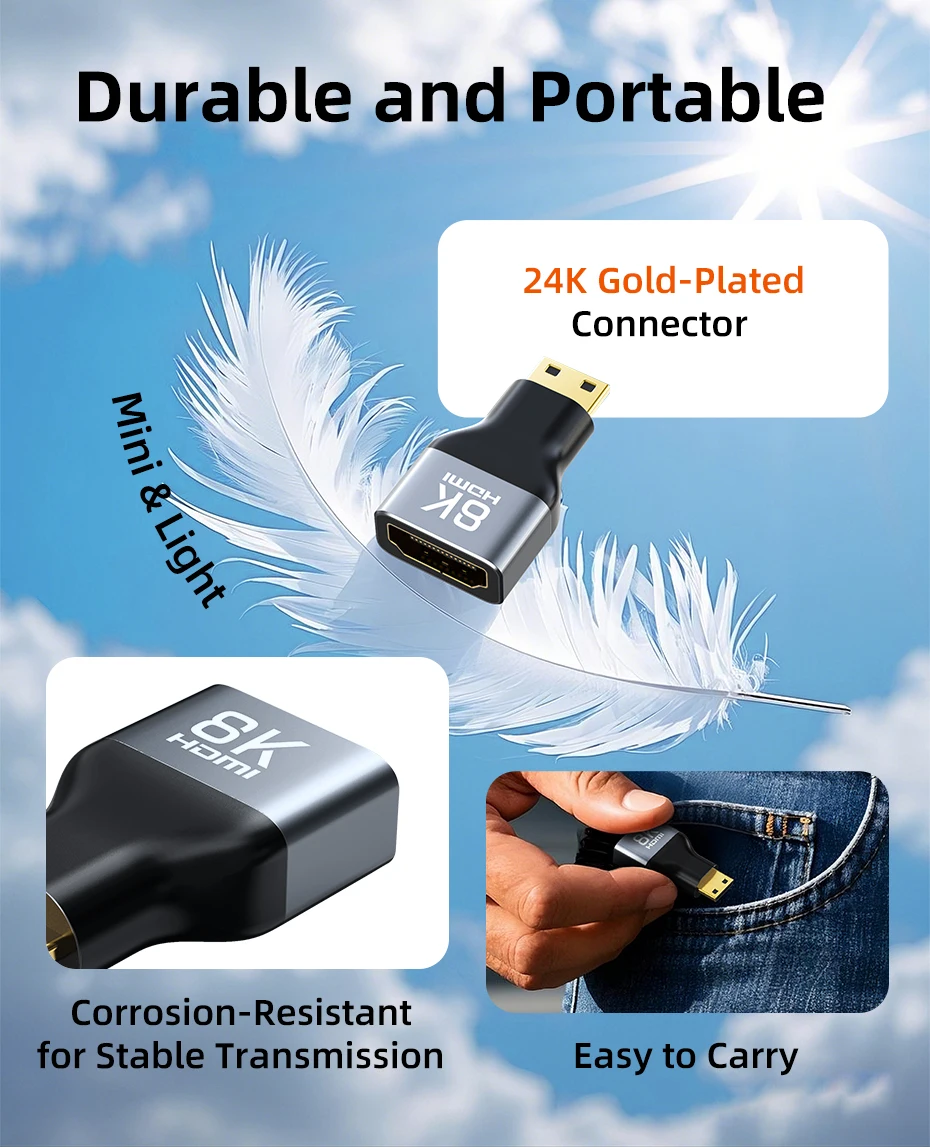 CABLETIME Mini-HDMI-Adapter Mini/Micro HDMI auf HDMI-Adapter 8K 60Hz für Raspberry Pi ZeroW Camcorder Laptop HDMI Mini-Adapter – Detail 8