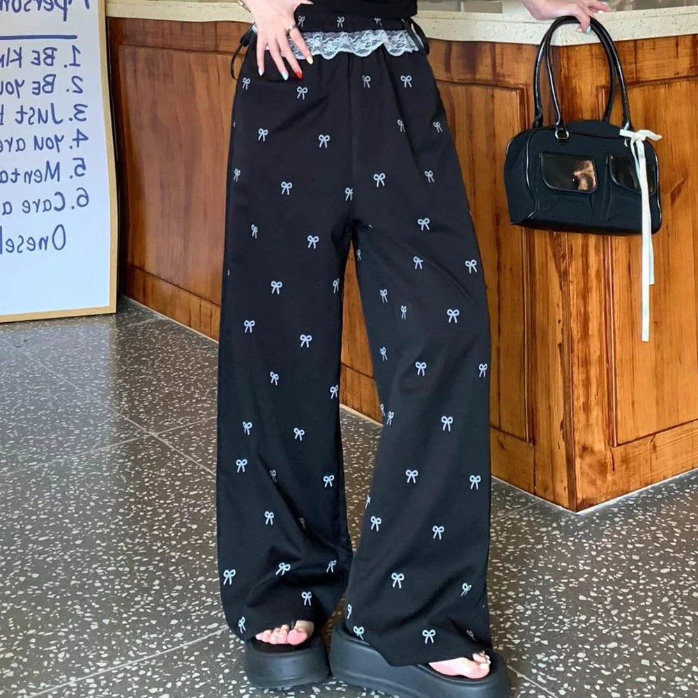 

Bow Design Lace Patchwork Everyday Fashion All Seasons Daily Wear Elastic Pants Fashion Trousers Microelasticity