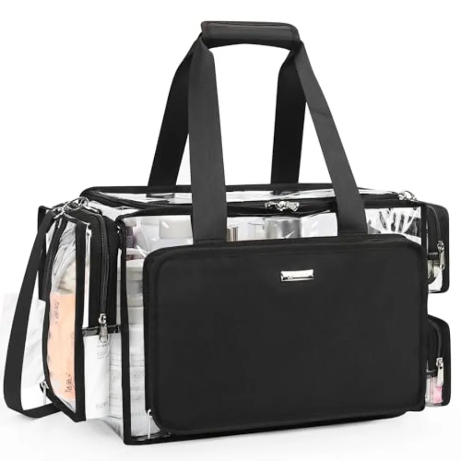 

Makeup Bag Extra Large Makeup Artist Kit Set, Cosmetic Storage Organizer Hair Stylist Traveling Bag, Transparent Tote Duffle Be