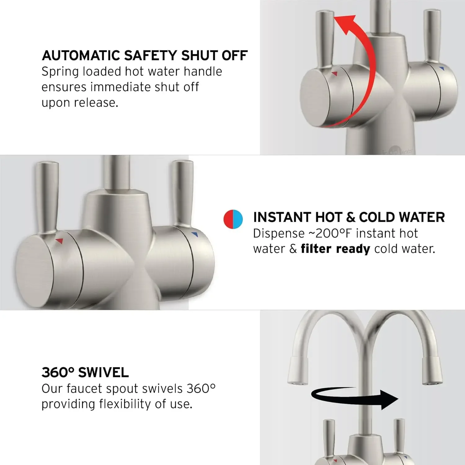 Sistema di erogazione dell'acqua calda e fredda, rubinetto per acqua potabile a 2 maniglie in nichel satinato