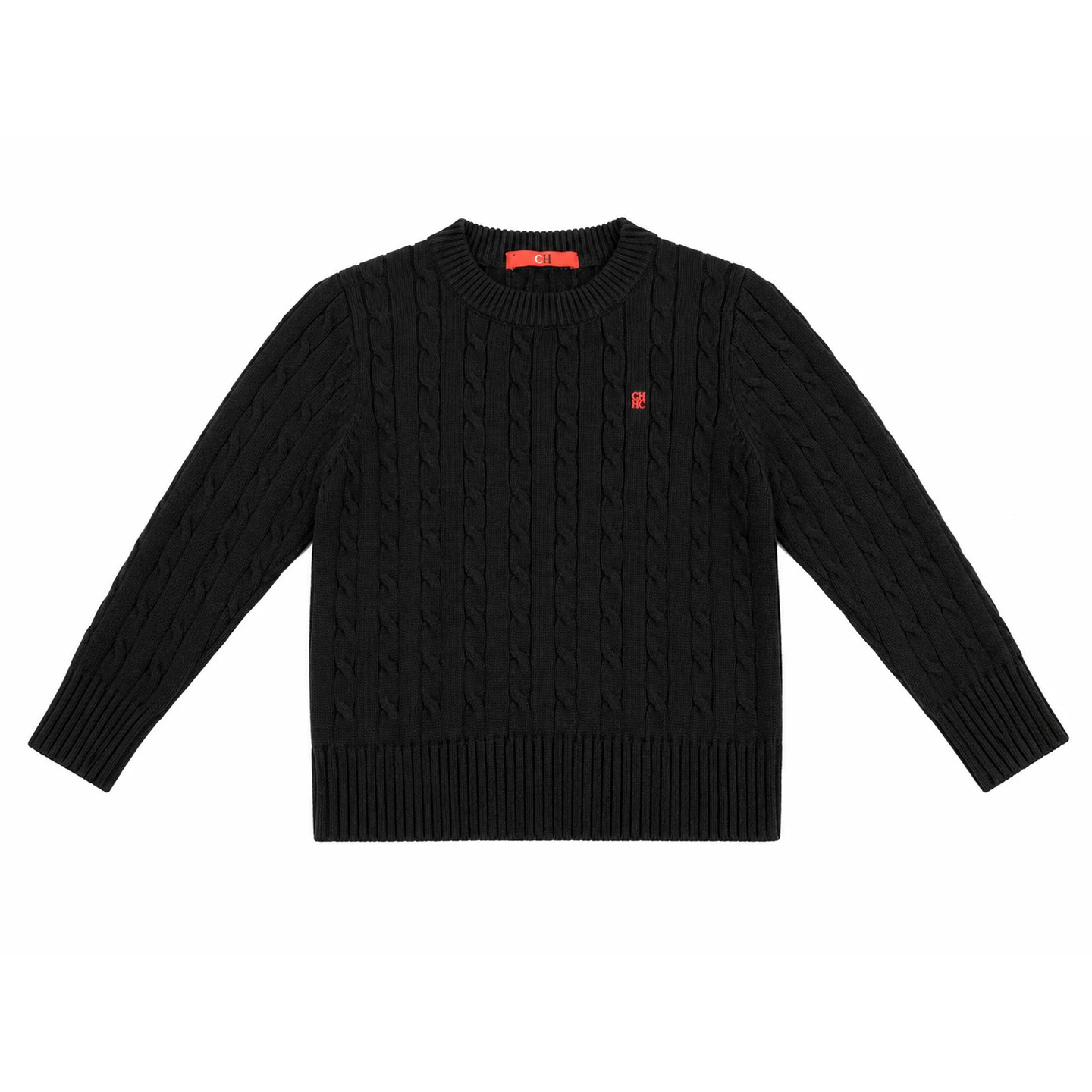 CH Jungen Pullover mit Rundhalsausschnitt, Zopfmuster, gerippten Bündchen und Saum, Bruststickerei, lässige Kinder-Strickoberteile – Detail 2