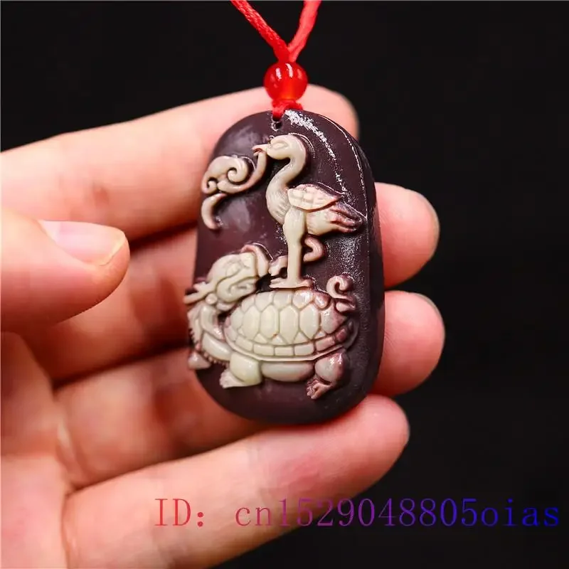 Jade Dragon turtle Pendant Necklace Chinese Amulet Gemstone Fashion Lucky Charm Carved Crane Jewelry Gifts Natural